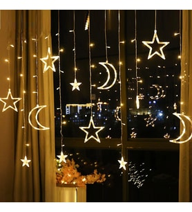Led Işıklı Perde Ay Ve Yıldız Desenli Led Işık Dekor Perdesi