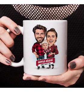 Kişiye Özel Anne Baba ve Bebek Karikatürlü Kupa Bardak