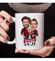 Kişiye Özel Anne Baba ve Bebek Karikatürlü Kupa Bardak