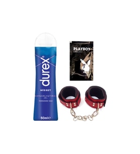 Durex Hisset Pürüzsüz Hazlar 50 ml Jel + Kırmızı Deri El Kelepçesi + Hediye