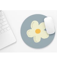 Mavi Zemin Papatya - Yuvarlak Mouse Pad, 19,50 cm