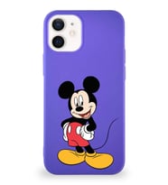 Apple iPhone 12 Mini Soft Premier Kapak Mickey Mouse-E Tasarımlı Silikon Kılıf - Mor (Şeffaf)
