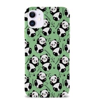 Apple iPhone 11 Uyumlu Lansman Kılıf Panda Tasarımlı İçi Kadife Kapak-Yeşil (Şeffaf)