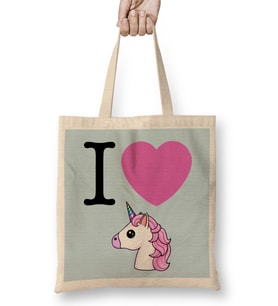 I Heart Unicorns Emoji Bez Çanta Uzun Saplı