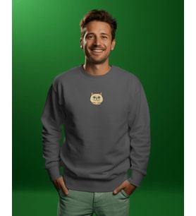Erkek Ragdoll Kedisi Desenli Sweatshirt – Minimal Göğüs Baskılı, Rahat Kesim (Füme)