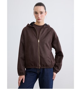 LCWAIKIKI Classic Kahverengi Kapüşonlu Kadın Fermuarlı Sweatshirt