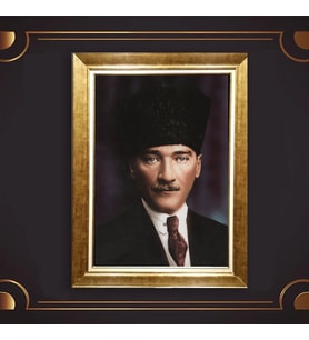 Altın Varaklı Çerçeveli Paspartulu Atatürk Tablo TR0803 (Gold)