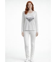 Kadın Uzun Kollu Beyaz Baskılı Regular Fit Bluz