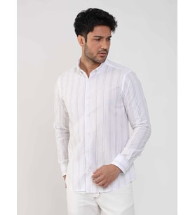 Erkek Slim Fit Düğmeli Yaka Uzun Kol Bej Gömlek