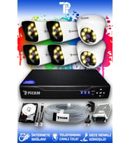 PICAM 6 Kameralı Kare 2 İç Kamera Set 320 GB HDD Full HD Renkli Gece Görüşlü Güvenlik Kamerası Sistemi