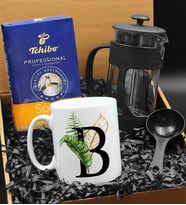Kişiye Özel Harf Tasarımlı Kupa & French Press & 250 Gram Tchibo Proffesional Special Filtre Kahve Hediye Seti