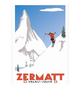 Zermatt, Valais, İsviçre, Kayak Poster Tablo Ahşap Poster Dekoratif