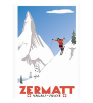 Zermatt, Valais, İsviçre, Kayak Poster Tablo Ahşap Poster Dekoratif