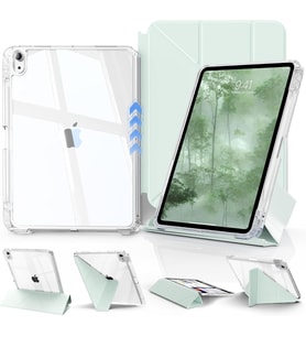 iPad (A16) 11./10. Nesil 8+ Görüş Açısına Sahip Kılıf, Kendin Yap Çıkarılabilir Sürgülü Kapak, Tamamen Şeffaf Sert Arka Kabuk, Katı Y-Katlanır Stand, iPad 10,9 inç (2022)/ 11" (2025)-Yeşil-1