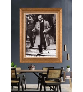 Altın Varaklı Çerçeveli Paspartulu Atatürk Tablo TR1548 (Gold)