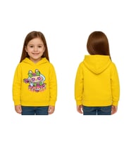 Unisex Baskılı Çocuk Swaetshirt Labubu Baskılı Kapüşonlu 3 İplik Şardonlu (Sarı)