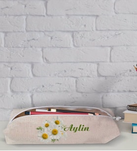 BK Gift Kişiye Özel İsimli Papatya Temalı Keten Bez Kalemlik-12
