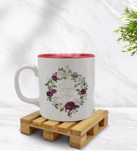 BK Gift Kişiye Özel Çiçek Tasarımlı İçi Kırmızı Renkli Kupa Bardak Model 14