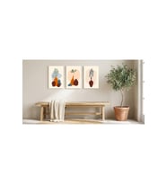 3 Parça Soyut Botanik Vazo Ahşap Tablo Seti - 3mm MDF UV Baskı - 15x20 cm Minimalist Dekor