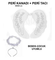 Beyaz Dantel Tüllü Peri Kanadı Ve Peri Tacı Seti 45x40 Cm