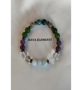 8 MM HAVA ELEMENTİ DOĞAL TAŞ BİLEKLİK (AKUAMARİN, KRİSTAL KUVARS, HEMATİT, YEŞİM, AMETİST, LABRADORİT, APATİT )