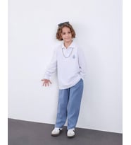 Erkek Çocuk Beyaz Polo Yaka Sweatshirt Siyah Çizgili Pantolon Takım – Şık Rahat Günlük Kombin 5084M (Mavi)
