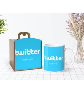 BK Gift Kişiye Özel Ahşap Kutuda Twitter Tasarımlı Beyaz Kupa Bardak-10
