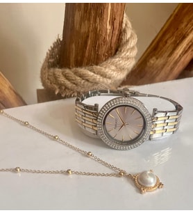 Silver&Gold Çelik Büyük Kasalı Kadın Kol Saati+%100 Çelik Kolye Hediyeli (Çok Renkli)