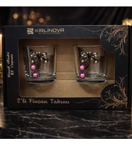 Kelebek Figürlü İnci Detaylı Cam Kahve Yanı & Meşrubat Bardak – 190 ml (2’li Set)