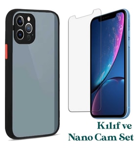 Apple iPhone 11 Pro Max Uyumlu Montreal Kılıf Ve Nano Cam Ekran Koruyucu Set (Siyah)