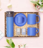 Leylak Mavi Renkli İçim Seti, Matara, Kupa Bardak, Nescafe Fincanı, Kahve Fincanı, 2Ad Kahve
