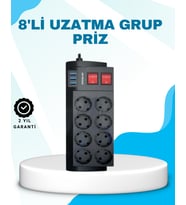Isıya Dayanıklı Termal Akım Korumalı 8'li Priz ve 3 USB Girişli Uzatma Kablosu