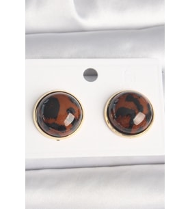 Pirinç Gold Renk 3D Daire Leopar Model Kadın Küpe 5886 - SSSSSS4558-3950