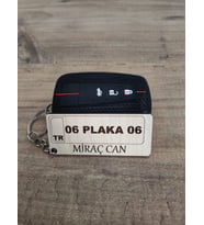 Ahşap Plaka ve İsim Yazılı Anahtarlık Kişiye Özel Kazıma (Krem)