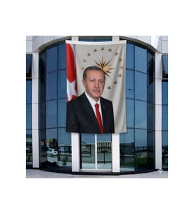 Recep T. Erdoğan Bayrağı 140gr Premium Raşel Kumaş 400x600cm