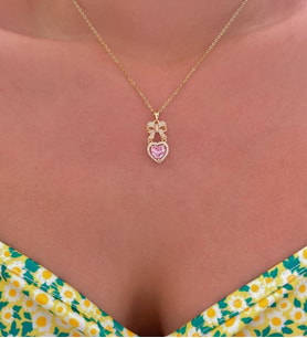 316L Çelik Gold Ribbon Heart Kolye