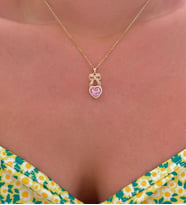 316L Çelik Gold Ribbon Heart Kolye