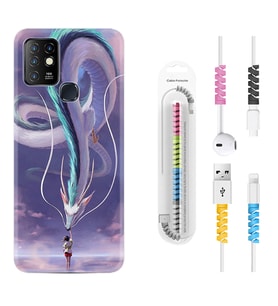 INFINIX Hot 8 9 10 11S Hot 10 Play 10T Kılıf Kablo Koruma Spiral Silikon Kız ve Ejderha 1742