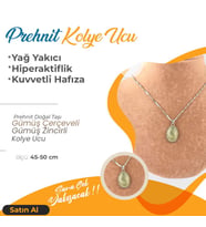 Prehnit Doğaltaş Kolye Ucu, Gümüş zincirle birlikte 2x1,5 cm, M476