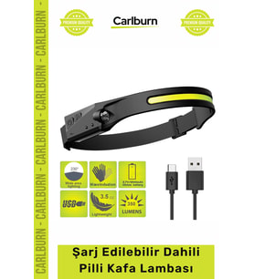 #KafaLambası Güçlü 5 Aydınlatma Modlu COB LED Sensörlü USB Şarj Edilebilir Dahili Pilli Kafa Lambası