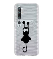 Xiaomi Mi Note 10 Uyumlu Kapak Çizgi Kedi Tasarımlı Şeffaf Silikon Kılıf