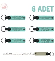 Ebru Sanatı Eğitimini Tamamlayanlara Özel, İsim Yazılı 6'lı Set Anahtarlık, Turkuaz & Sütlü Kahve