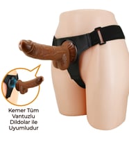 20 cm Belden Bağlamalı İçi Dolu Strapon Melez Penis - Micheal (Koyu Kahverengi)