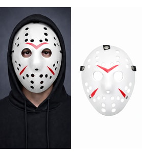 Beyaz Renk Kırmızı Çizgili Tam Yüz Hokey Jason Maskesi Hannibal Maskesi