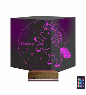 Luvivia Unicorn At Çocuk Odası Kişiye Özel 3D Lamba - Masa Gece Lambası