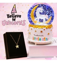 Unicorn Renk Değiştiren Işıklı Kar Küresi Ve Sihirli Yıldız Kolye