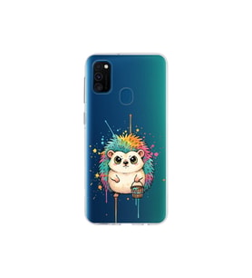 Samsung Galaxy M30S ile Uyumlu Splash Kirpi Tasarımlı Şeffaf Silikon Kılıf