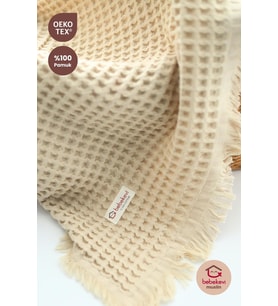 EOKO-TEX Sertifikalı %100 Pamuk Müslin Waffle Battaniye Bej