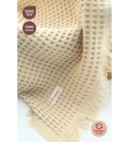 EOKO-TEX Sertifikalı %100 Pamuk Müslin Waffle Battaniye Bej