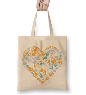 Ornamental Heart Aşk Kalp Bez Çanta Uzun Saplı